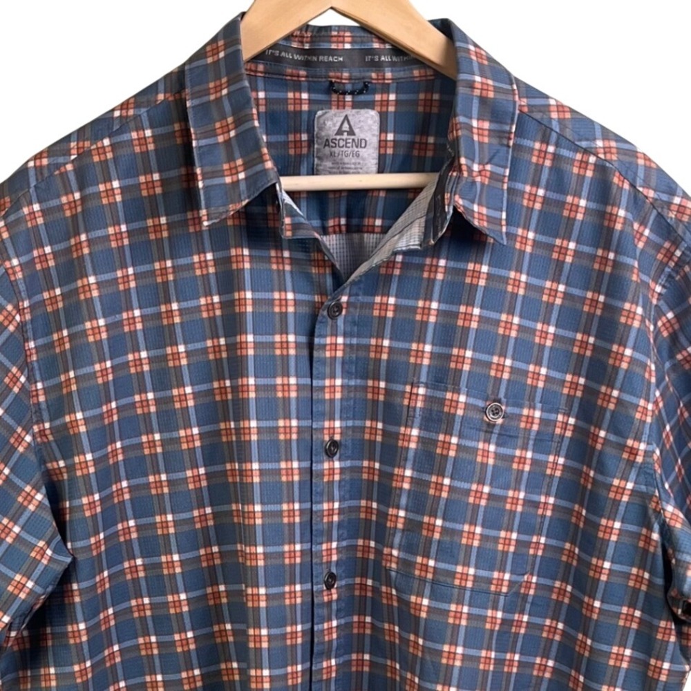 Set 2 Ascend Blue Cream Multicolored Check Short Sleeve Button Shirt Size XL - Picture 3 of 12